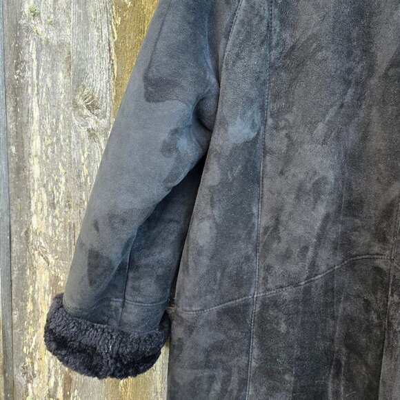 Vintage 80s Black Sheepskin Coat Womens Size M Mid Length Medusa Head Buttons - Picture 10 of 15